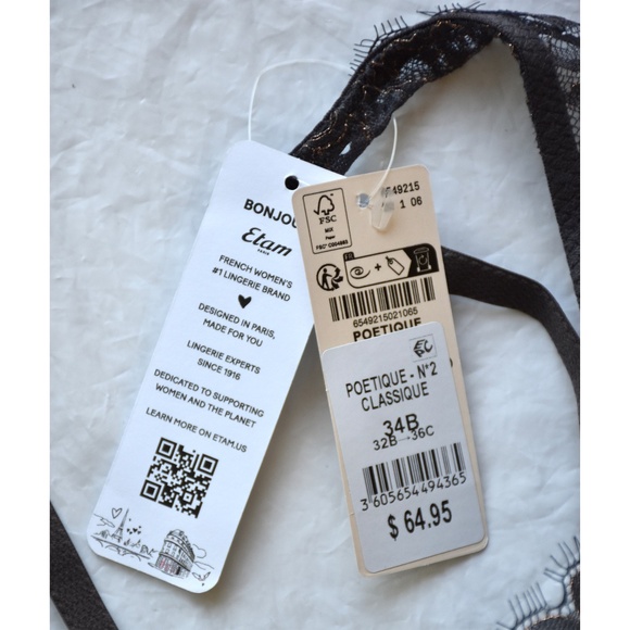 ETAM NWT POETIQUE METALLIC GREY UNDERWIRE PLUNGE PUSH-UP BRA. SIZE 34B - Picture 7 of 11